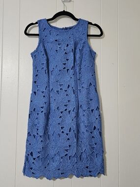 Ann Taylor Petite Blue Floral Lace Dress 00P Sleeveless Shift Lined